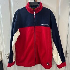 2002 Vintage Tommy Hilfiger Red, Navy, and White Fleece Jacket